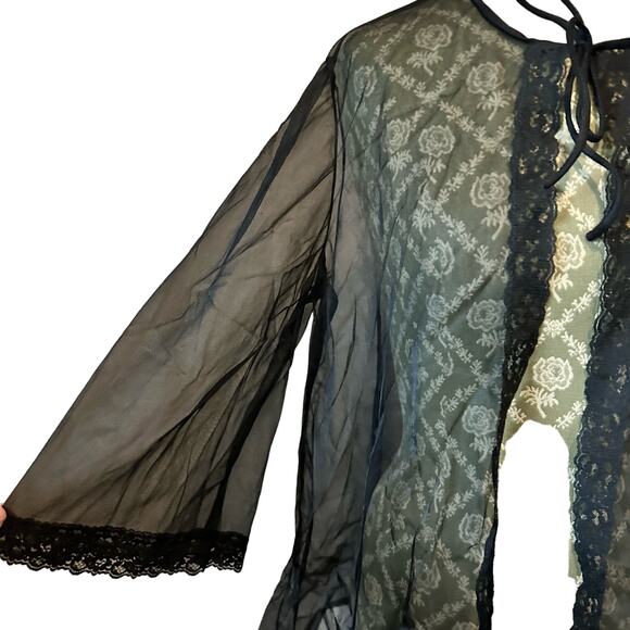 Vintage Black Sheer Lace Bell Sleeve Boudoir Jacket Pin Up Lingerie S/M - Picture 4 of 11